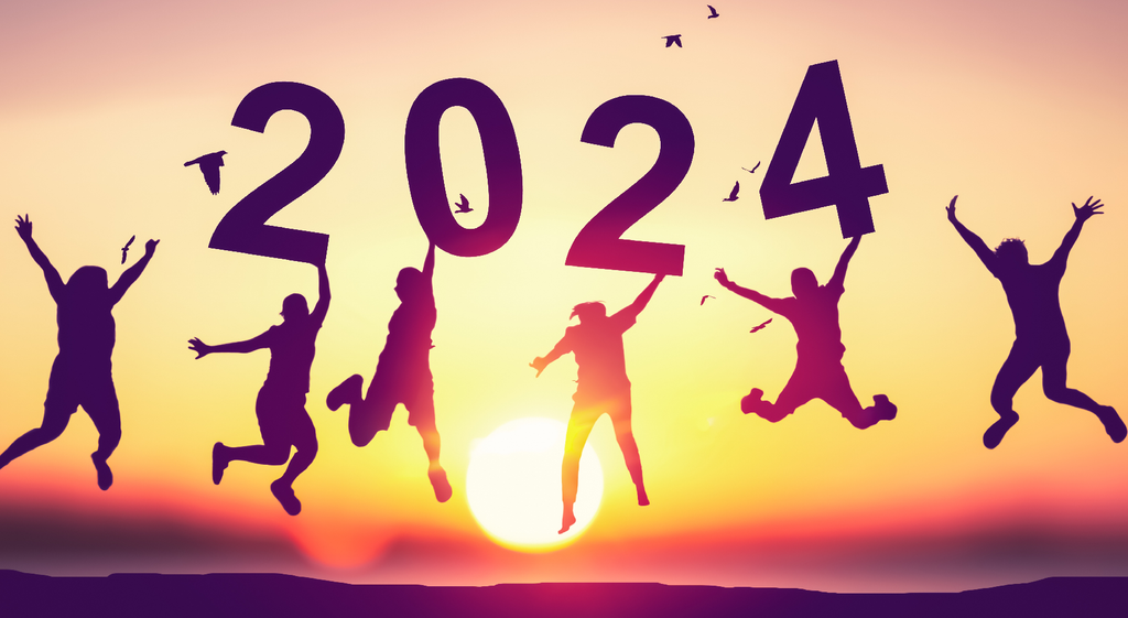 Image of people jumping in the air happy for 2024