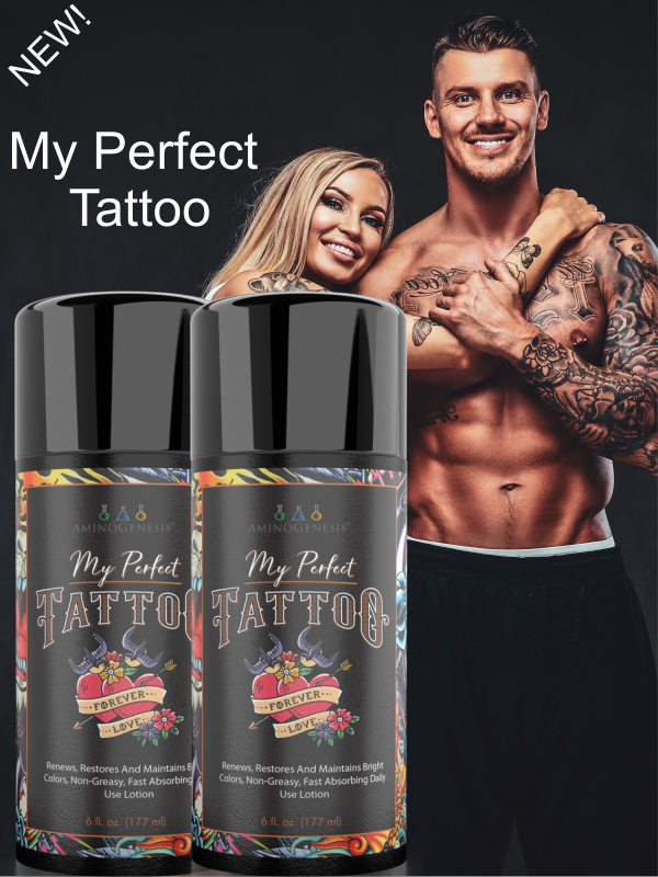 My Perfect Tattoo 6 oz 2 Botttle Product Shot with Tattoo Couple in background